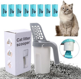 Produktbild von Refttenw Katzentoilette Katzenstreuschaufel 2 in 1 mit biologisch abbaubaren Abfallsäcken