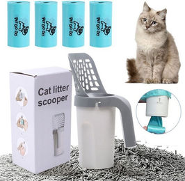 Produktbild von Refttenw Katzentoilette Katzenstreuschaufel 2 in 1 mit biologisch abbaubaren Abfallsäcken