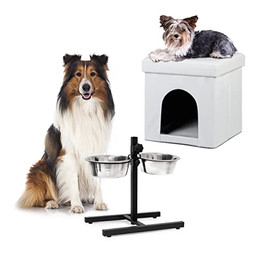 Produktbild von Relaxdays 2-tlg. Set Home Sweet Hund Deluxe L mit Hundebox und Doppelnapf