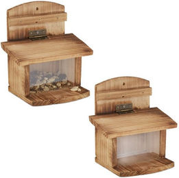 Produktbild von Relaxdays Eichhörnchen Futterhaus 2er Set aus gebranntem Holz