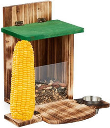 Produktbild von Relaxdays Eichhörnchen Futterhaus aus Holz mit Maiskolbenhalter - 1 Stk.