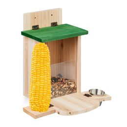 Relaxdays Eichhörnchen Futterhaus aus Holz mit Maiskolbenhalter und Tränke – Bild 1 von 8