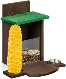 Produktbild von Relaxdays Eichhörnchen Futterhaus aus Holz mit Napf und Maiskolbenhalter - 1 Stk.