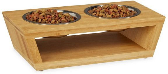 Produktbild von Relaxdays Futterstation Fressnapf Ständer aus Bambus und Edelstahl