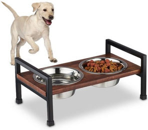 Produktbild von Relaxdays Futterstation Hund mit 2 Edelstahlnäpfen - 750 ml