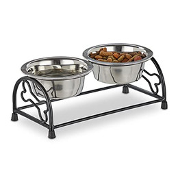 Produktbild von Relaxdays Hunde-Napfset mit Halterung und 2 Edelstahlnäpfen - 300 ml