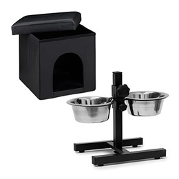 Produktbild von Relaxdays Hunde-Set mit Sitzwürfel und höhenverstellbarer Futterstation