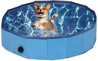 Produktbild von Relaxdays Hundepool blau, faltbar, mit Ablassventil, Größe M
