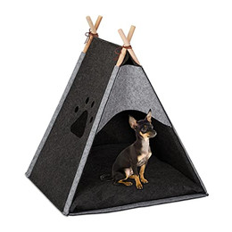 Produktbild von Relaxdays Hundezelt Haustiertipi aus Filz und Holz, Dunkelgrau
