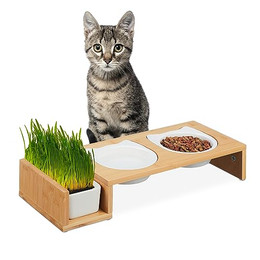 Produktbild von Relaxdays Katzen Futterstation mit Katzengras Schale