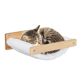 Produktbild von Relaxdays Katzenhängematte Wand aus Holz mit Teddyplüsch