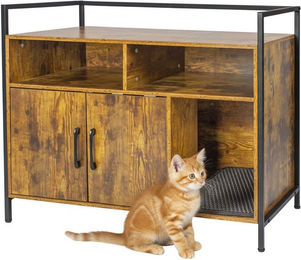 relaxdays Katzenhaus Katzenschrank für Katzenklo, Industrial-Schwarz – Bild 1 von 5