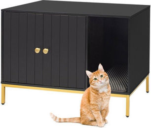 relaxdays Katzenhaus Katzenschrank für Katzenklo, Schwarz/Gold – Bild 1 von 5