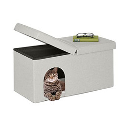 Produktbild von Relaxdays Katzenhöhle faltbar mit Deckel und Sitzbank