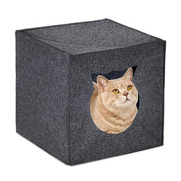 Produktbild von Relaxdays Katzenhöhle Filz, Katzenbox für Regal, quadratisch, anthrazit