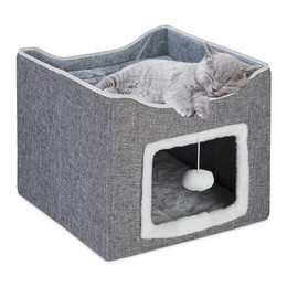 Produktbild von Relaxdays Katzenhöhle mit Kratzfläche und 2 Kissen, grau