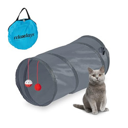 Produktbild von Relaxdays Katzentunnel faltbar mit Spielzeug, Polyester, Grau