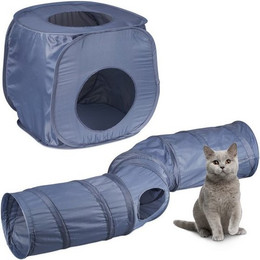 Produktbild von Relaxdays Katzentunnel mit Katzenhöhle, faltbar, 2 in 1 Katzenspielzeug
