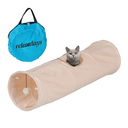 Produktbild von relaxdays Kleintiertunnel Faltbarer Katzentunnel mit Plüsch, Polyester, Beige