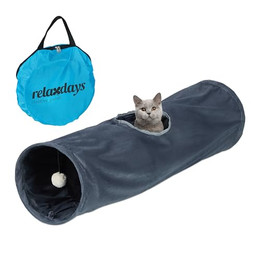 Produktbild von relaxdays Kleintiertunnel Faltbarer Katzentunnel mit Plüsch, Polyester, grau
