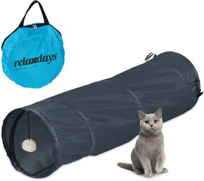 Produktbild von relaxdays Kleintiertunnel Faltbarer Katzentunnel mit Spielzeug, Polyester, grau