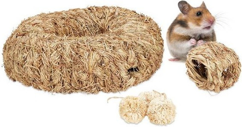 Produktbild von relaxdays Kleintiertunnel Hamster Zubehör Set 5 tlg. Pflanzenfaser