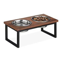 Produktbild von Relaxdays Napfständer mit Edelstahlnäpfen aus Mangoholz - 1000 ml