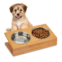 Produktbild von Relaxdays Napfstation für Katzen und kleine Hunde, geneigter Doppelnapf aus Edelstahl