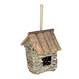 Relaxdays Vogelhaus aus Holz, Rinde und Stroh – Bild 1 von 8