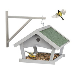 Produktbild von relaxdays Vogelhaus Graues Vogelfutterhaus zur Wandmontage