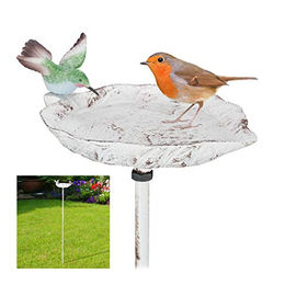 Relaxdays Vogeltränke Gusseisen mit Erdspieß Weiß – Bild 1 von 8