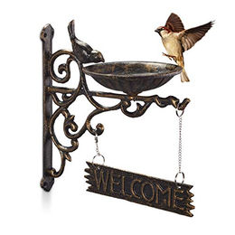 Relaxdays Vogeltränke Gusseisen mit Welcome-Schild, Bronze – Bild 1 von 8