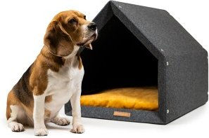 Produktbild von Rexproduct PetHome Hundehütte mit Liegefläche und Dach Größe S Dunkelgrau Gelb