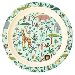 Produktbild von rice Geschirr RICE Teller - All Over Jungle Animals Print, Melamin, Farbe: grün