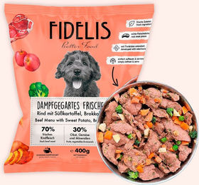 Produktbild von Rind mit Süßkartoffel, Brokkoli und Apfel (400g, gefroren)