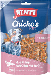 Produktbild von RINTI Chicko Mini 80 Gramm Hundesnacks Sparpaket 12 x 80 Gramm Häppchen mit Lachs & Huhn