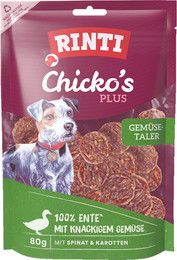 Produktbild von RINTI Chicko Plus 80 Gramm Hundesnacks Sparpaket 12 x 80 Gramm Gemüsetaler mit Ente