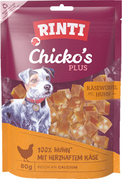 Produktbild von RINTI Chicko Plus 80 Gramm Hundesnacks Sparpaket 12 x 80 Gramm Käsewürfel mit Huhn