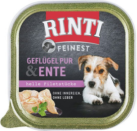 Produktbild von RINTI Feinest 150g Schale Hundenassfutter Sparpaket 22 x 150 Gramm Geflügel Pur & Ente