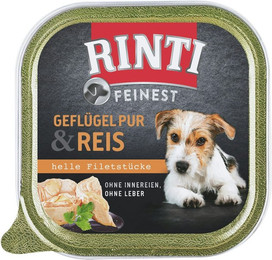 Produktbild von RINTI Feinest 150g Schale Hundenassfutter Sparpaket 22 x 150 Gramm Geflügel Pur & Reis