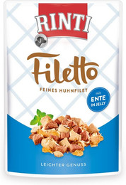 Produktbild von RINTI Filetto 100g Beutel Hundenassfutter Sparpaket 48 x 100 Gramm Huhn & Ente in Jelly