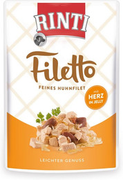 Produktbild von RINTI Filetto 100g Beutel Hundenassfutter Sparpaket 48 x 100 Gramm Huhn & Hühnerherzen in Jelly