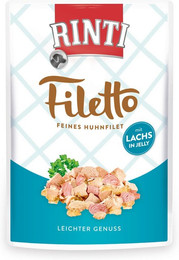 Produktbild von RINTI Filetto 100g Beutel Hundenassfutter Sparpaket 48 x 100 Gramm Huhn & Lachs in Jelly
