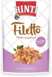 Produktbild von RINTI Filetto 100g Beutel Hundenassfutter Sparpaket 48 x 100 Gramm Huhn & Schinken in Jelly