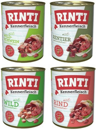 Produktbild von RINTI Kennerfleisch 24 x 400g Mixpaket (Wild,Rind,Rentier,Wildschwein)  Hundenassfutter
