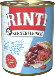 Produktbild von RINTI Kennerfleisch 800g Dose Hundenassfutter 12 x 800 Gramm Geflügelherzen