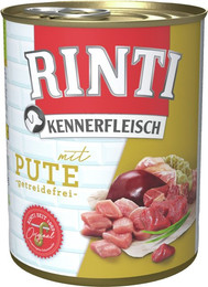 Produktbild von RINTI Kennerfleisch 800g Dose Hundenassfutter Sparpaket 24 x 800 Gramm Pute