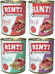 Produktbild von RINTI Kennerfleisch Dose 24 x 400g Mixpaket (Kalb,Pansen,Rind,Schinken)  Hundenassfutter