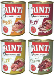 Produktbild von RINTI Kennerfleisch Dose 24 x 800g Mixpaket (Ente,Pute,Rentier,Huhn) Hundenassfutter
