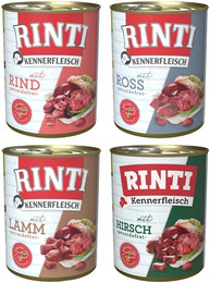 Produktbild von RINTI Kennerfleisch Dose 24 x 800g Mixpaket (Rind,Ross,Lamm,Hirsch) Hundenassfutter